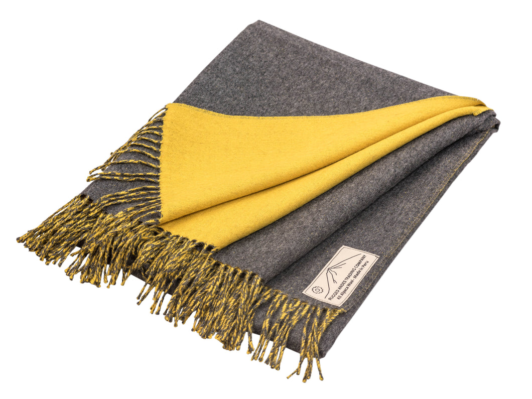 100% Alpaca Wool Throw - Extra Soft (Grey and Yellow)