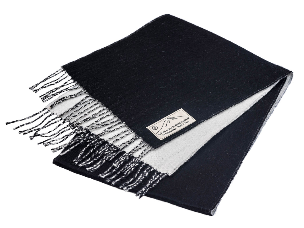 100% Alpaca Wool Two-Tone Reversible Scarf (Black and White)