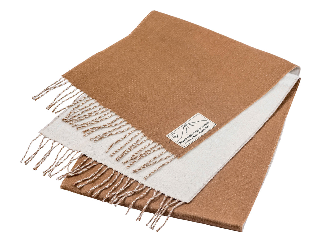 100% Alpaca Wool Two-Tone Reversible Scarf (Tan and White)