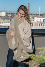 Load image into Gallery viewer, 100% Alpaca Wool Cape with Fur Trim (Sand)