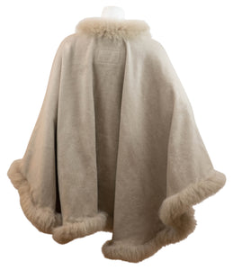 100% Alpaca Wool Cape with Fur Trim (Sand)