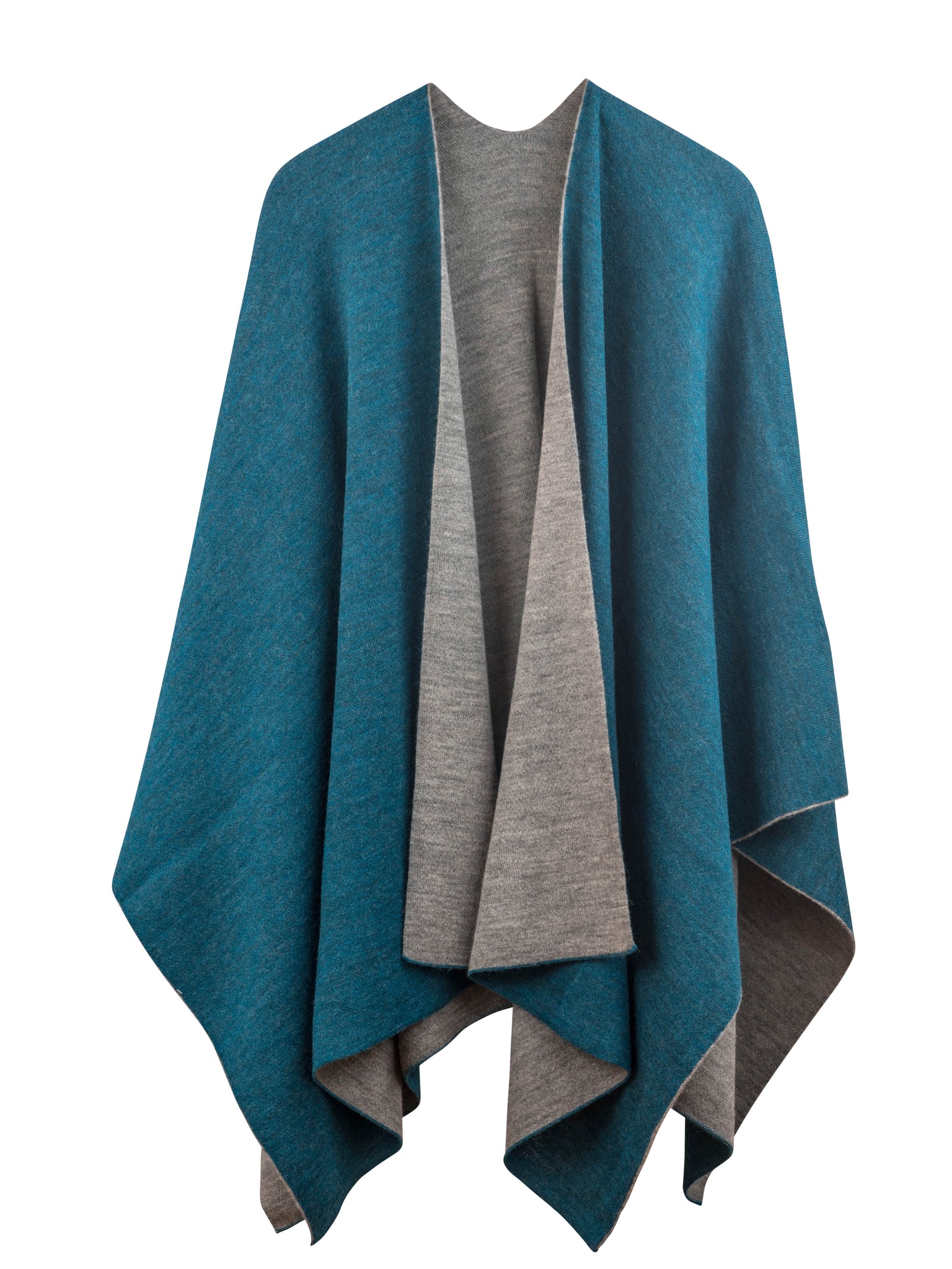 Irish Pure Lambswool Cape, Ruana, Wrap , Shawl - 100% Pure New Wool -  grey/blue check - supersoft - one size fits all - HANDMADE IN IRELAND