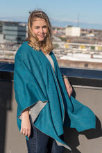 Load image into Gallery viewer, 100% Alpaca Wool Ruana Wrap (Blue and Grey)