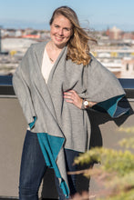 Load image into Gallery viewer, 100% Alpaca Wool Ruana Wrap (Blue and Grey)