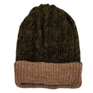 100% Alpaca Wool Two-Tone Reversible Skullcap (Brown and Green)