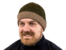 Load image into Gallery viewer, 100% Alpaca Wool Two-Tone Reversible Skullcap (Brown and Green)
