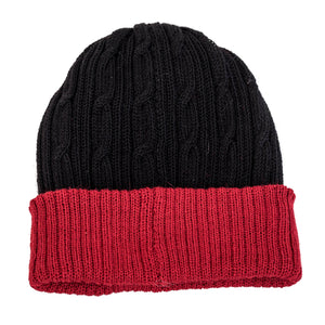 100% Alpaca Wool Two-Tone Reversible Skullcap (Black and Red)