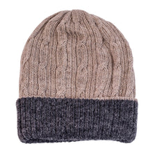 Load image into Gallery viewer, 100% Alpaca Wool Two-Tone Reversible Skullcap (Tan and Grey)