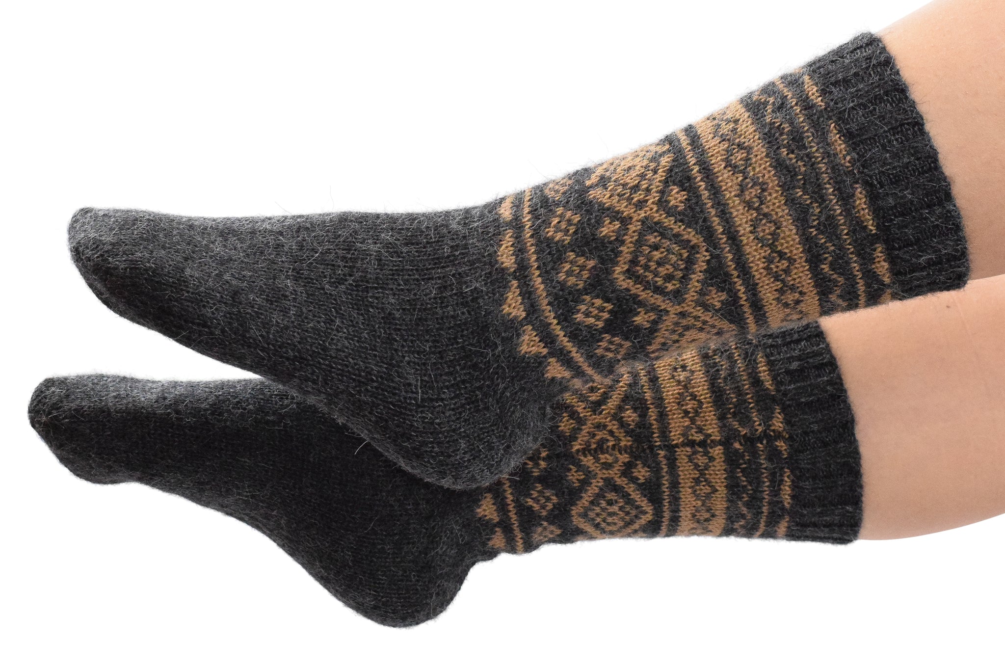 Fair Isle 100% Alpaca Socks - Hand Knit, All-natural, 100% Pure